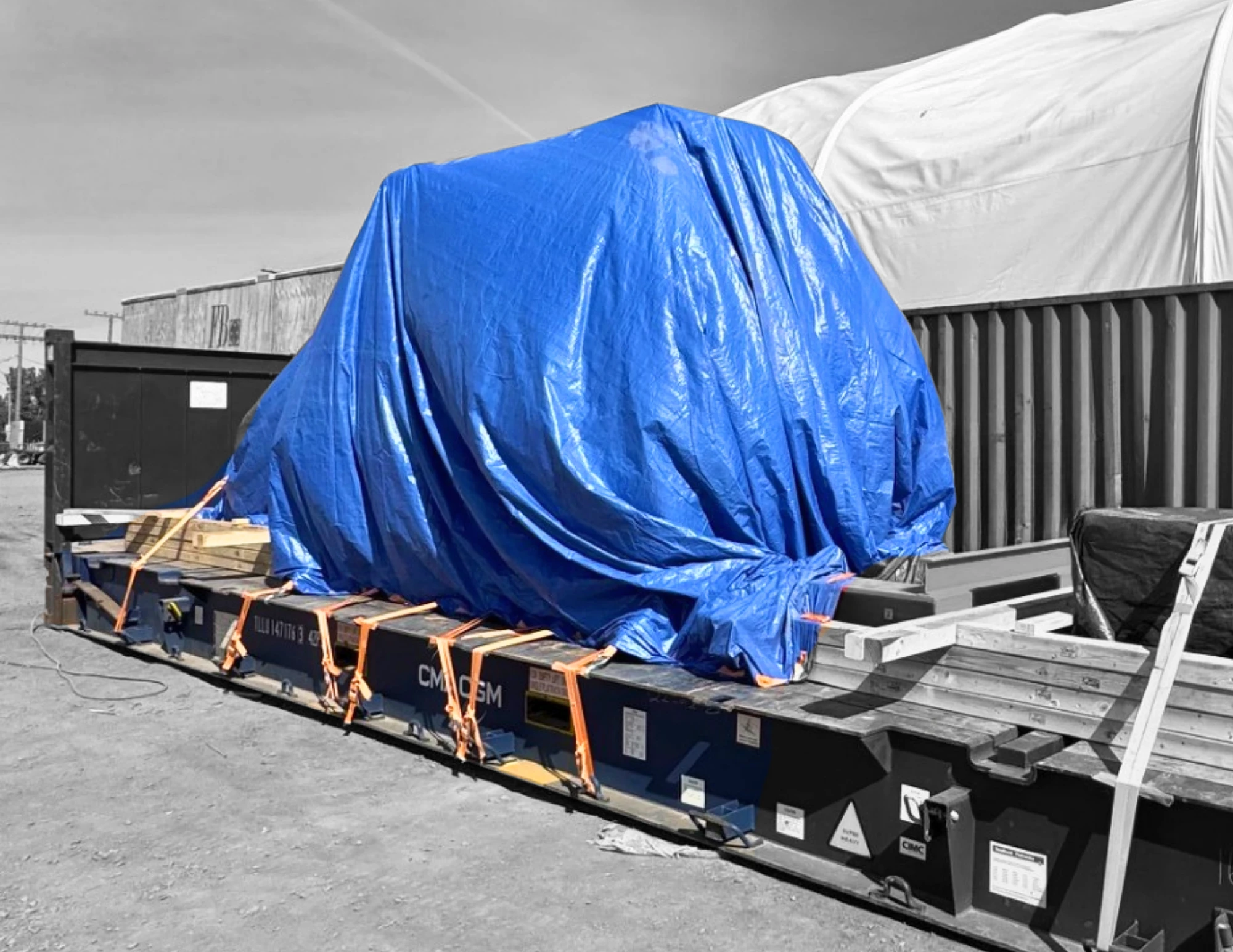 Secured on a 40' Flat Rack container, ready for the ocean crossing to Qingdao.