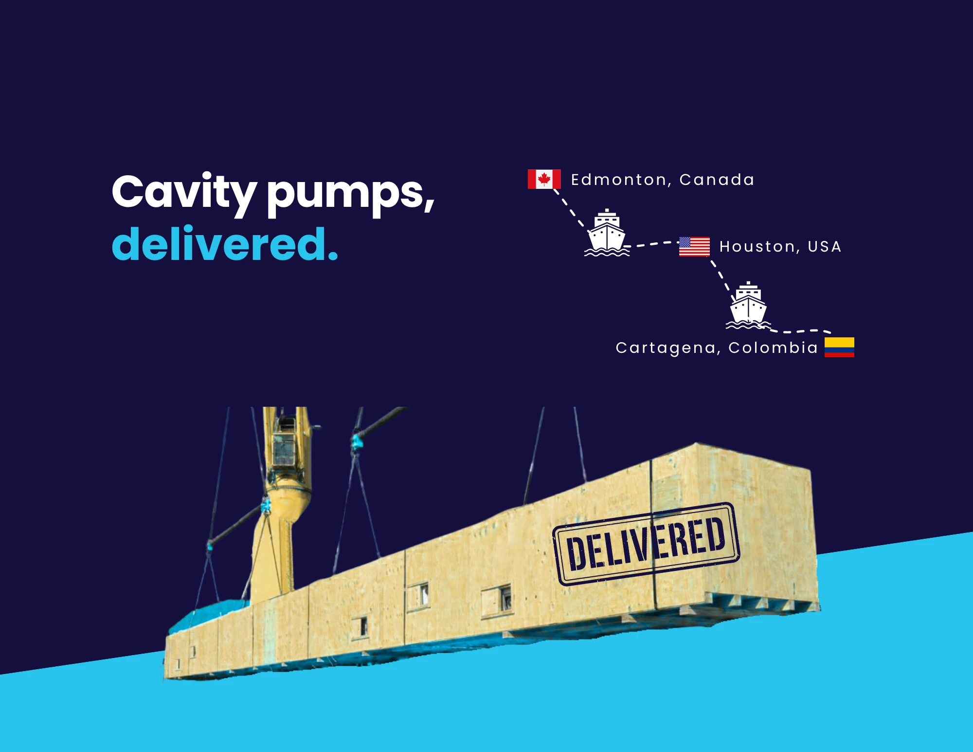 Cavity pumps delivered to Colombia. Break bulk, three countries. — shipment overview